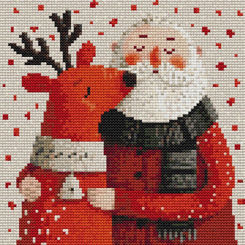 Santa and Reindeer Cross Stitch Pattern PDF, Cozy Christmas Embroidery ...