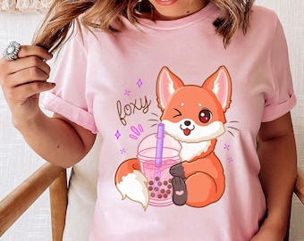 Boba Tea Fox Shirt | Bubble Tea Shirt | Cute Kawaii Shirt | Anime Shirt | Kawaii Fox Lover Gift | Foxy Animal Shirt