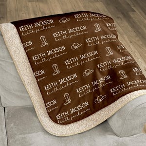 Cowboy Custom Name Blanket, Hats & Boots, Cowgirl Cozy Sherpa Blanket, Customized Personalized Baby Blanket Gift, Country Western Nursery