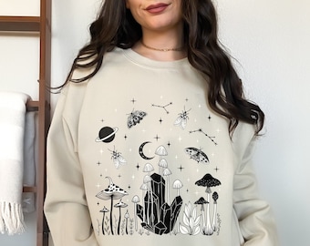 Sudadera Celestial Moth Mushroom / Sudadera Dark Cottagecore / Sudadera Whimsigoth / Ropa Emo / Ropa Alt / Ropa Gótica