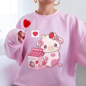 Strawberry Cow Sweater UNISEX | Kawaii Strawberry Milk Sweatshirt | Aesthetic Clothes | Kawaii Clothes | Gifts for Teenage Girls