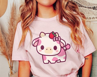 Erdbeer Kuh Shirt | Kawaii Kuh | Kawaii | Kuh Liebhaber Geschenk | Geschenke für Teenager Mädchen | Oversized Shirt Option
