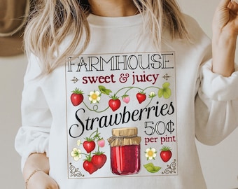 Strawberry Sweater | Cottagecore Sweatshirt | Strawberry Clothes  | Botanical Fruit Sweater | Strawberry Herb Plant | Strawberry Aesthetic
