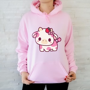 Kawaii Strawberry Cow Hoodie Tumblr Hoodie Trendy VSCO Hoodie Oversized Hoodie Option Available Gifts for Teenage Girls Etsy