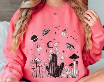 Sudadera Celestial Moth Mushroom / Sudadera Dark Cottagecore / Sudadera Whimsigoth / Ropa Emo / Ropa Alt / Ropa Gótica