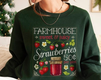 Strawberry Sweater | Cottagecore Sweatshirt | Strawberry Clothes  | Botanical Fruit Sweater | Strawberry Herb Plant | Strawberry Aesthetic
