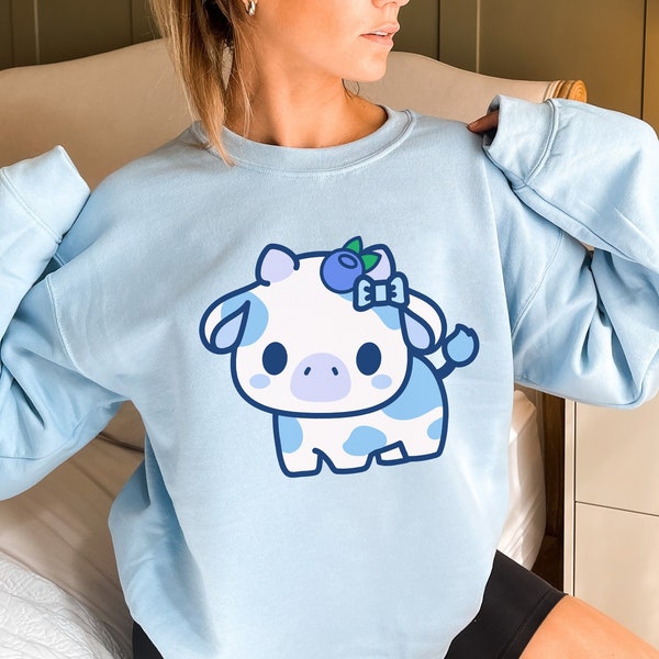 Blaubeer Kuh Pullover | Kawaii Kleidung | Kuh Sweatshirt | Kawaii Kleidung | Blaue Kuh Geschenk | Kawaii Kuh Kleidung