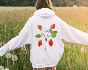 Strawberry Hoodie | Cottagecore Hoodie | Strawberry Clothes | Botanical Hoodie | Strawberry Herb Plant | Strawberry Aesthetic