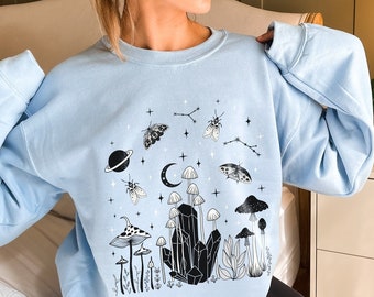 Sudadera Celestial Moth Mushroom / Sudadera Dark Cottagecore / Sudadera Whimsigoth / Ropa Emo / Ropa Alt / Ropa Gótica