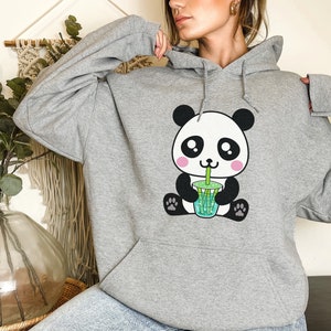 Bambus Tee Panda Hoodie | Bubble Tee Hoodie | Süßer Kawaii Hoodie | Anime Hoodie | Kawaii Panda Liebhaber Geschenk | Oversized Hoodie Option
