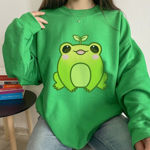 Kawaii Frosch Pullover | Süße Kawaii Kleidung | Geschenke für Mädchen im Teenageralter | Frosch Sweatshirt | Oversized Pullover Option