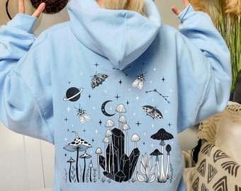 Celestial Moth Hoodie | Magic Mushroom Hoodie | Dark Cottagecore Hoodie | Pastel Goth Hoodie | Emo Clothes | Alt Clothing | Gothic Clothes