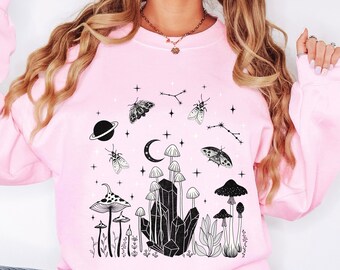Sudadera Celestial Moth Mushroom / Sudadera Dark Cottagecore / Sudadera Whimsigoth / Ropa Emo / Ropa Alt / Ropa Gótica