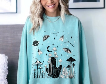 Sudadera Celestial Moth Mushroom / Sudadera Dark Cottagecore / Sudadera Whimsigoth / Ropa Emo / Ropa Alt / Ropa Gótica