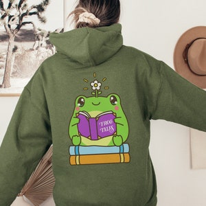 Bookish Frog Hoodie | Kawaii Hoodie | Book Nerd Gifts | Gifts for Teenage Girls | Oversized Hoodie Option
