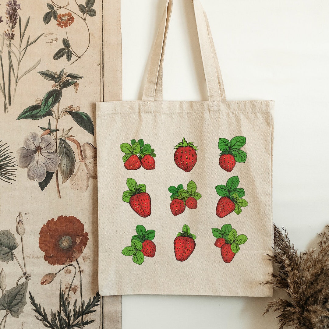 Strawberry Tote Bag Cottagecore Tote Bag Gardening - Etsy
