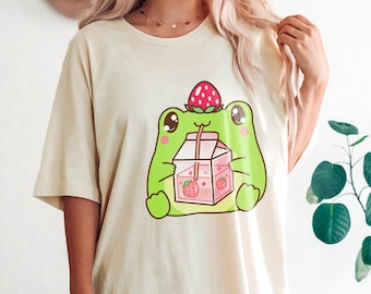 Erdbeer Frosch Shirt | Kawaii Erdbeer Milch Shirt | Kawaii | Geschenke für Teenager Mädchen | Ästhetische Kleidung