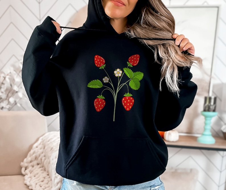 Strawberry Hoodie Cottagecore Hoodie Strawberry Clothes Etsy