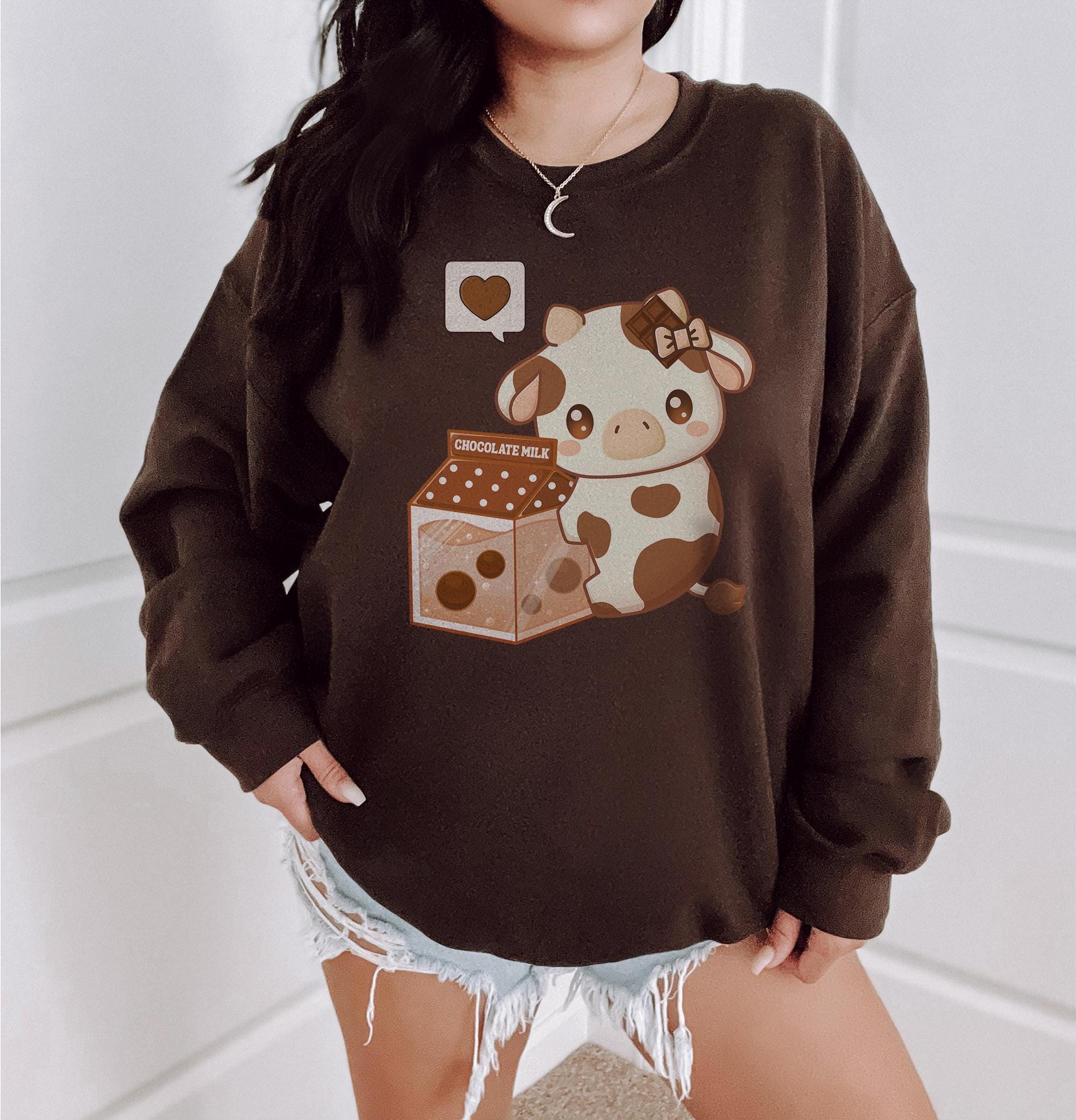 Chocolate Cow Sweater | Kawaii Chocolate Milk Sweatshirt | Aesthetic Clothes | Kawaii Clothes | Gifts for Teenage Girls