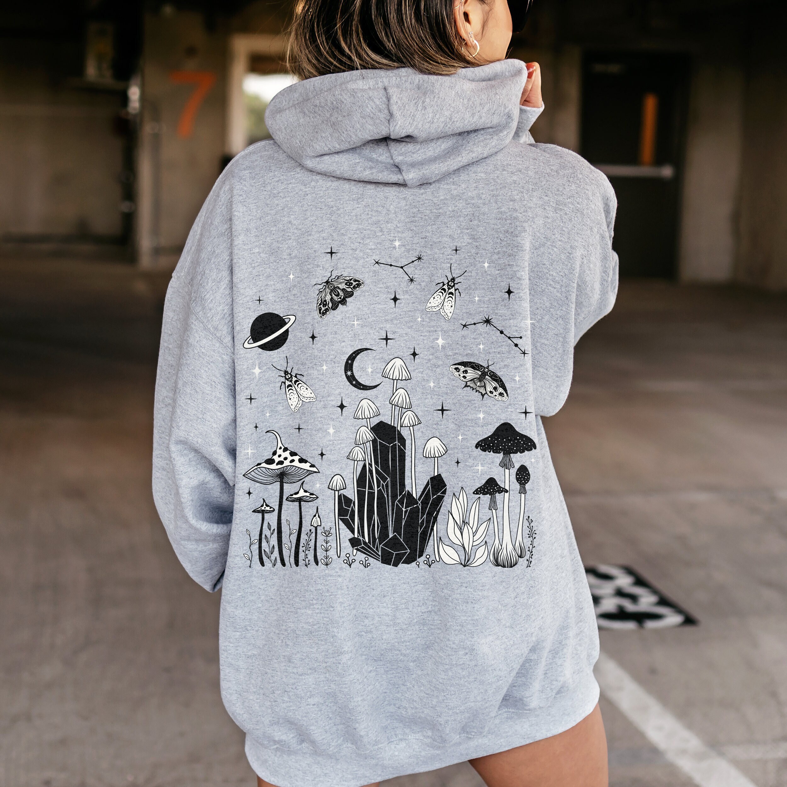 Celestial Moth Hoodie | Magic Mushroom Hoodie | Dark Cottagecore Hoodie | Pastel Goth Hoodie | Emo Clothes | Alt Clothing | Gothic Clothes