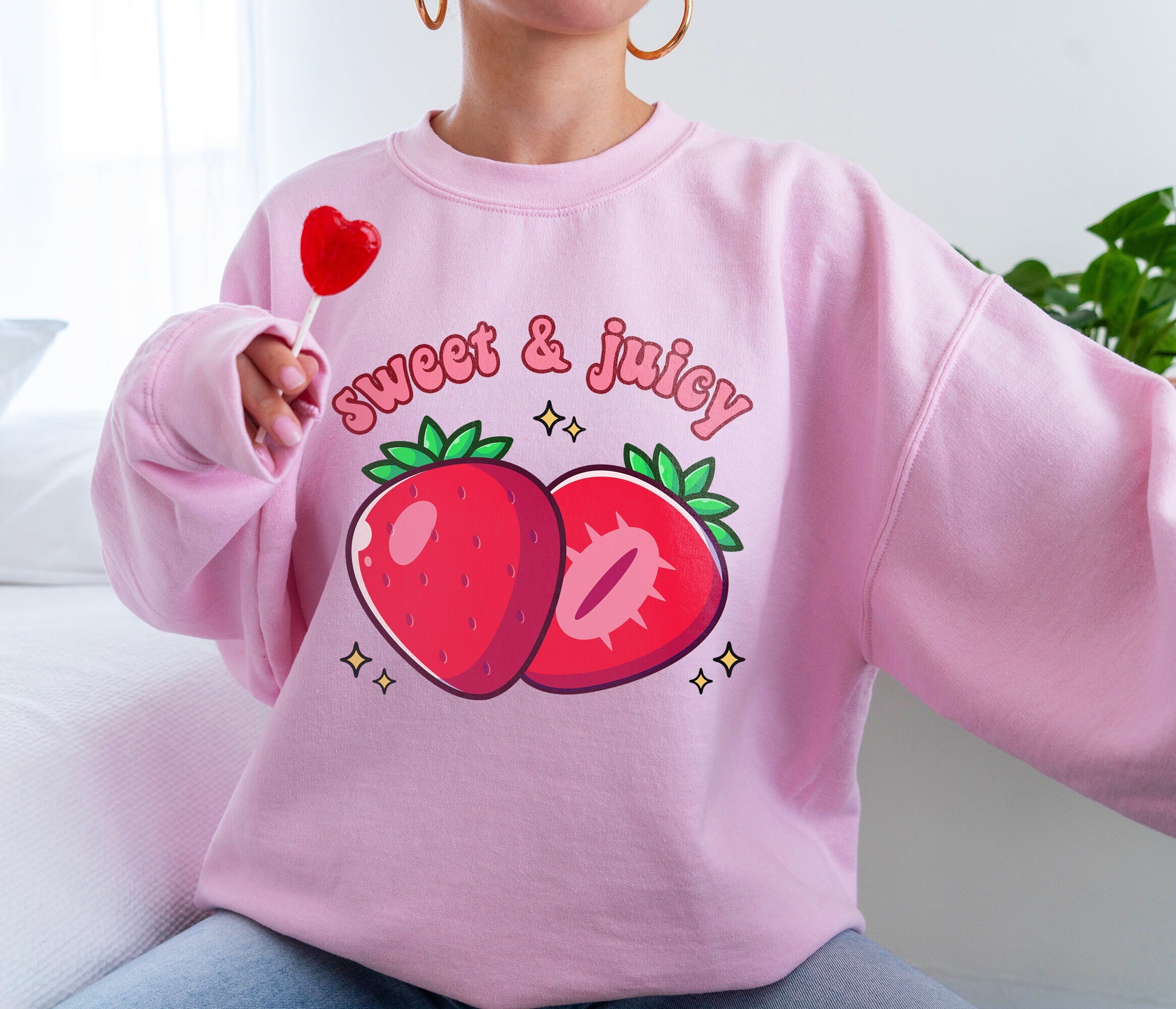 Strawberry Sweatshirt Kawaii Strawberry Strawberry Clothes Sweet Juicy Fruit Sweater Flirty Saying Hoodie Strawberry Aesthetic Etsy UK
