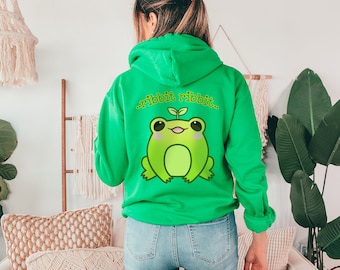 Kawaii Frog Hoodie | Cute Kawaii Clothes | Gifts for Teenage Girls | Ribbit Hoodie | Oversized Hoodie Option Available