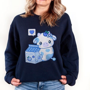Blueberry Cow Sweater | Kawaii Blueberry Milk Sweatshirt | Kawaii Clothes | Blue Cow Gift | Kawaii Cow Clothes