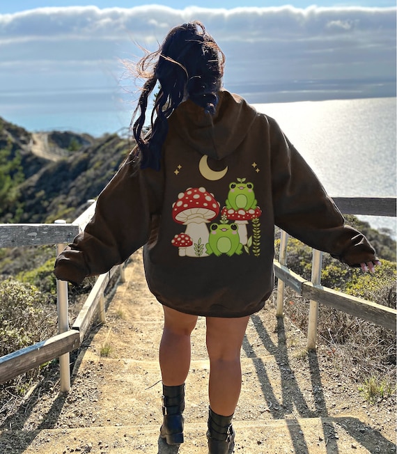 Women's Cute Frog Hoodie - Cottagecore Kawaii Sweatshirt, Yellow, Small, Trendy Aesthetic Top - View #9