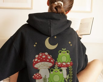 Women's Cute Frog Hoodie - Kawaii Cottagecore Aesthetic Sweatshirt For Teen Girls & Women (Black, 3XL) - View #7