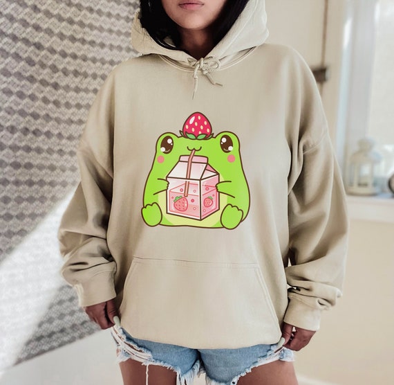 Strawberry Frog Hoodie | Kawaii Tumblr Hoodie | Trendy VSCO hoodie | Oversized Hoodie Option Available | Gifts for Teenage Girls