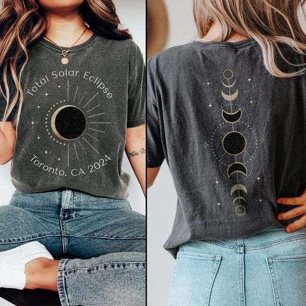 Aangepast shirt voor totale zonsverduistering | Shirt Path of Totality | Aftellen naar totaliteit | Celestial-shirt | Shirt Astronomy Sun | Comfortkleuren