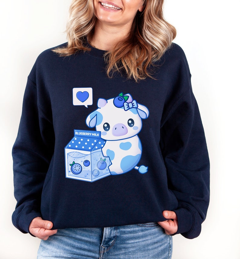 Blaubeer-Kuh-Pullover Kawaii Erdbeer Milch Sweatshirt - Etsy.de