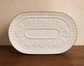 Vintage Lenox Athenian Oval Trinket Tray | Ivory Porcelain Vanity Dish | 24K Gold Trim