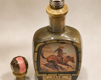 Vintage Beam’s Choice Remington The Cowboy Whiskey Decanter 1970s Jim Beam Bottle Western Collectible Bar Decor