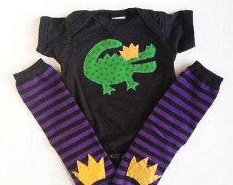 Mardi  Gras Baby Cake Ruffle Smock Set