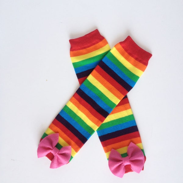 Rainbow Baby Leg Warmers with Bow, Pick Your Own Color Bow