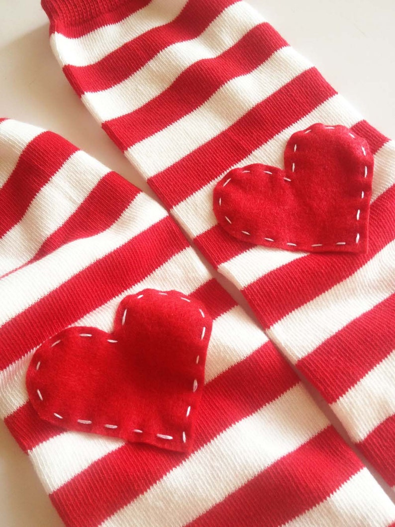 Striped Heart Baby Leg Warmers Red and White With Red Heart Etsy