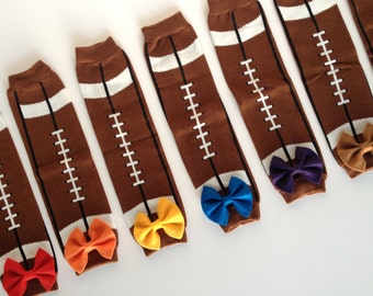 BACKORDER Football Baby Leg Warmers with Bow Pick Your Team Color