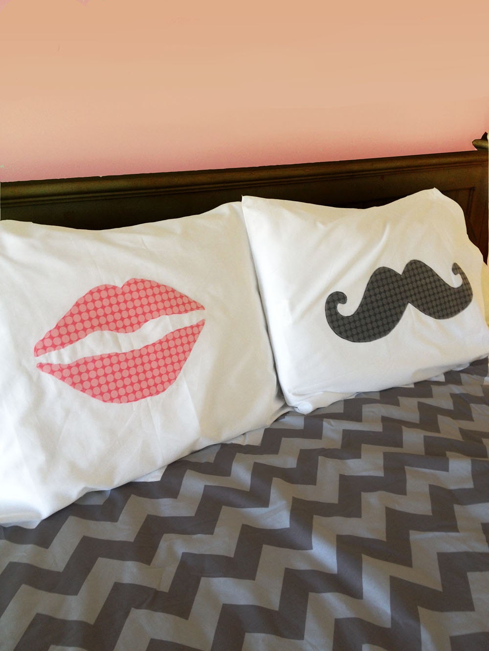 His and Hers Lips and Mustache Pillow Cases Pair Grey | Etsy