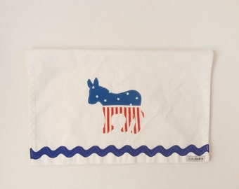 demócrata burro blanco algodón huck toalla para cocina o baño con estante de rick azul