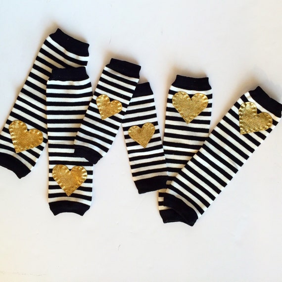 Striped Heart Baby Leg Warmers: Black and White Stripes With  display picture 3