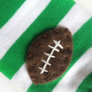 Football Baby Leg Warmers: green and white stripes with footballs Snack Size Leg Candy image 2