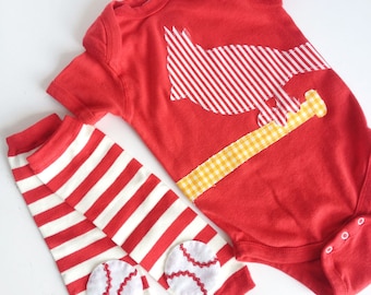 Cardinal Bird on a Baseball Red Baby Bodysuit, St Louis