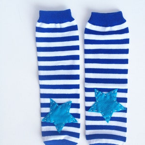 Blue Striped Star Leg Warmers, Boy Leg Warmers, Blue Baby Leg Warmers image 1