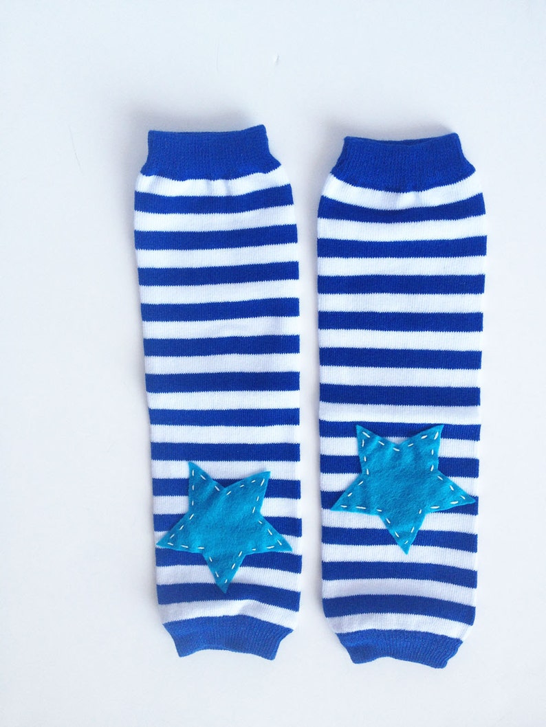 Blue Striped Star Leg Warmers, Boy Leg Warmers, Blue Baby Leg Warmers image 1