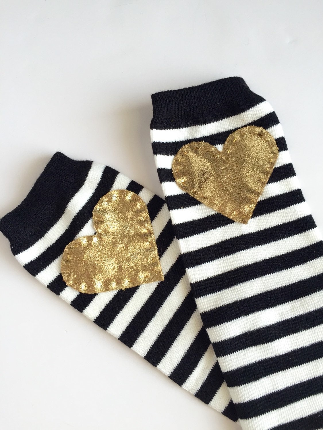Striped Heart Baby Leg Warmers Black and White Stripes With Etsy