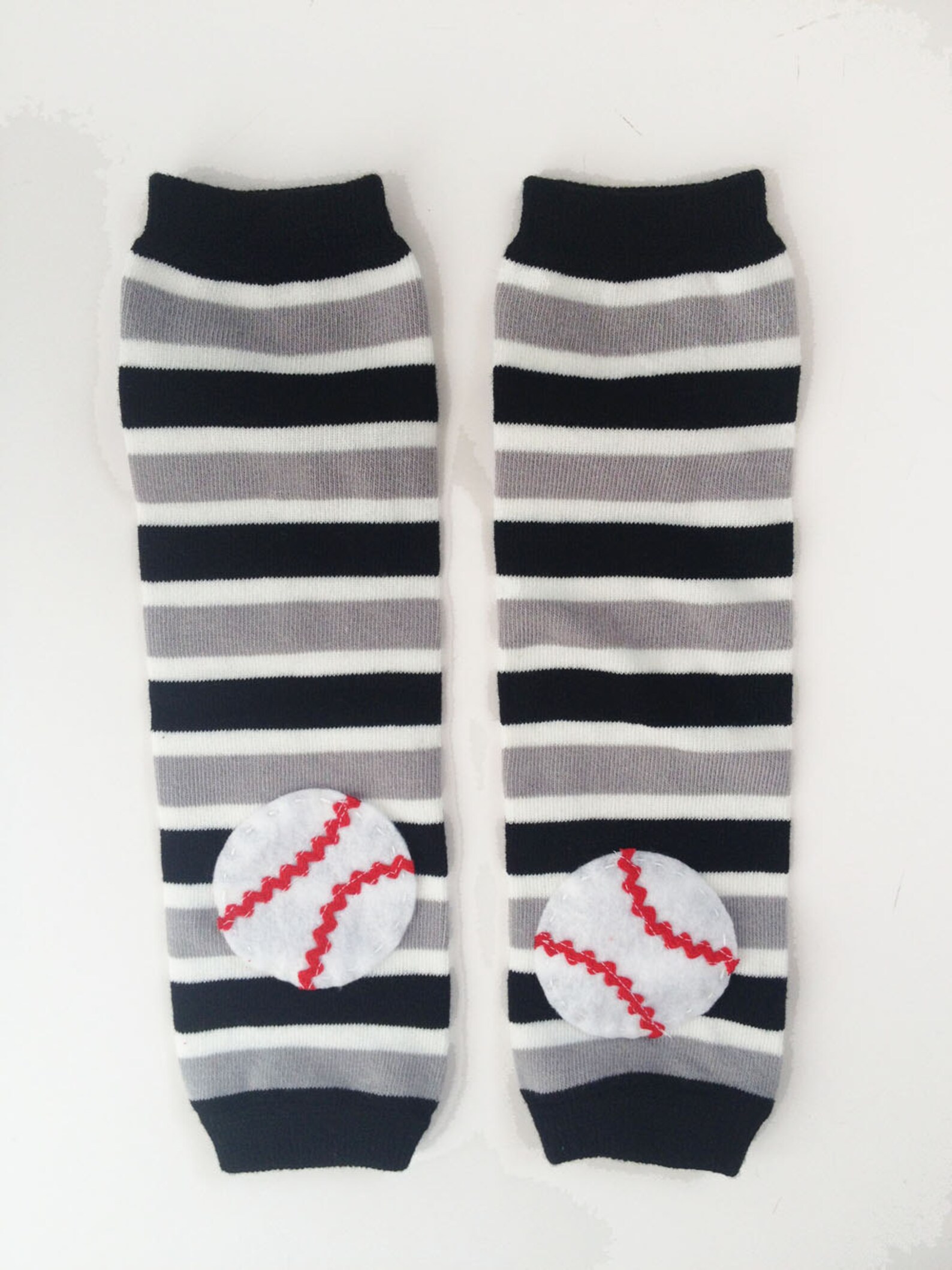 Baseball Baby Leg Warmers Black Grey and White Striped Leg Etsy