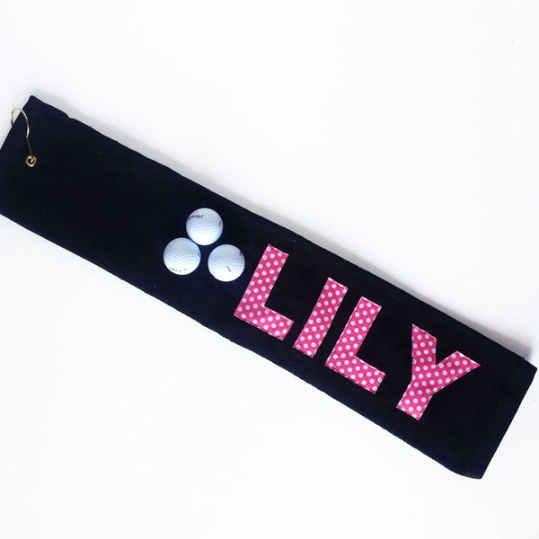 Personalized Polka Dot Golf Towel with Hook Teacher Gift, Mother's Day, Choose Your Own Fabric