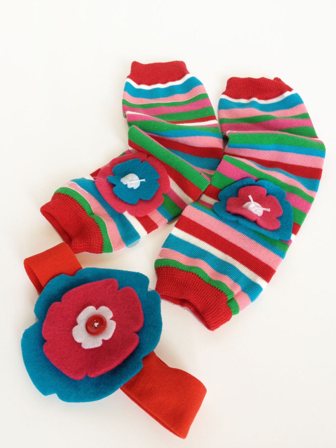 Flower Baby Leg Warmers Aqua Red Pink Stripes With Matching Etsy