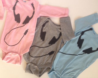 DJ Headphones Baby Bodysuit One Piece Pink Blue Gray White